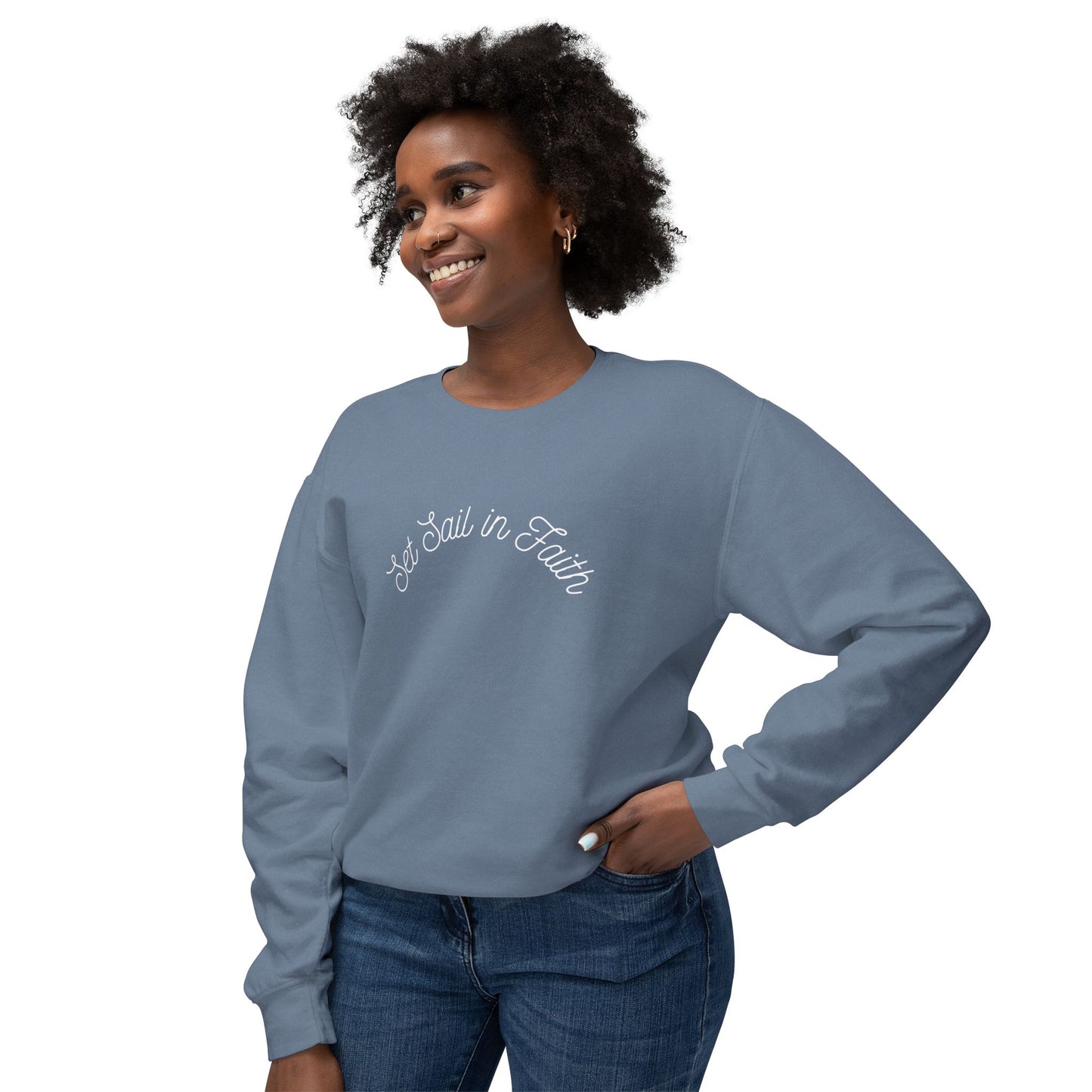 Set Sail in Faith - Lightweight Crewneck Sweatshirt
