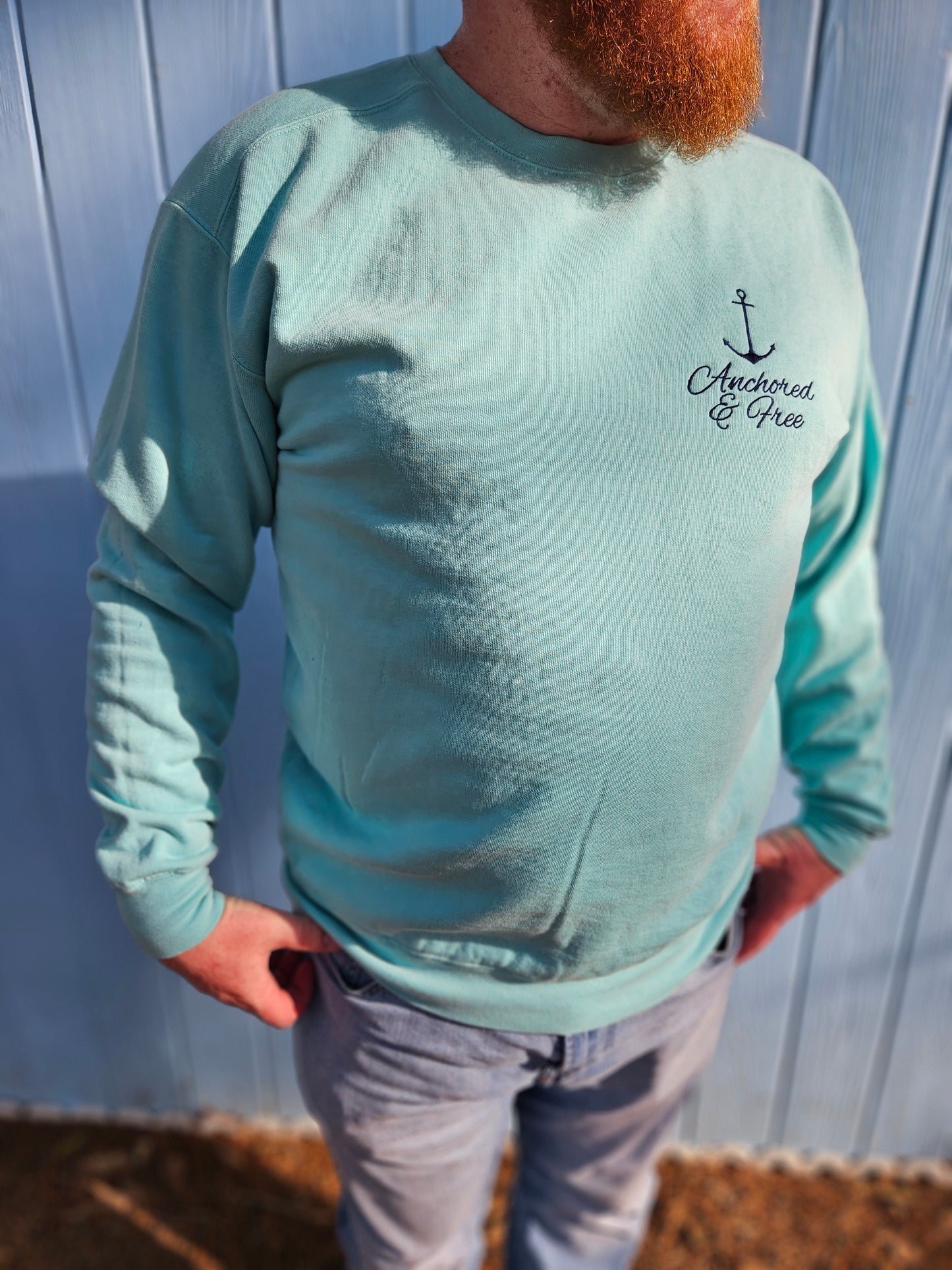 Anchored & Free Embroidered Garment-Dyed Sweatshirt