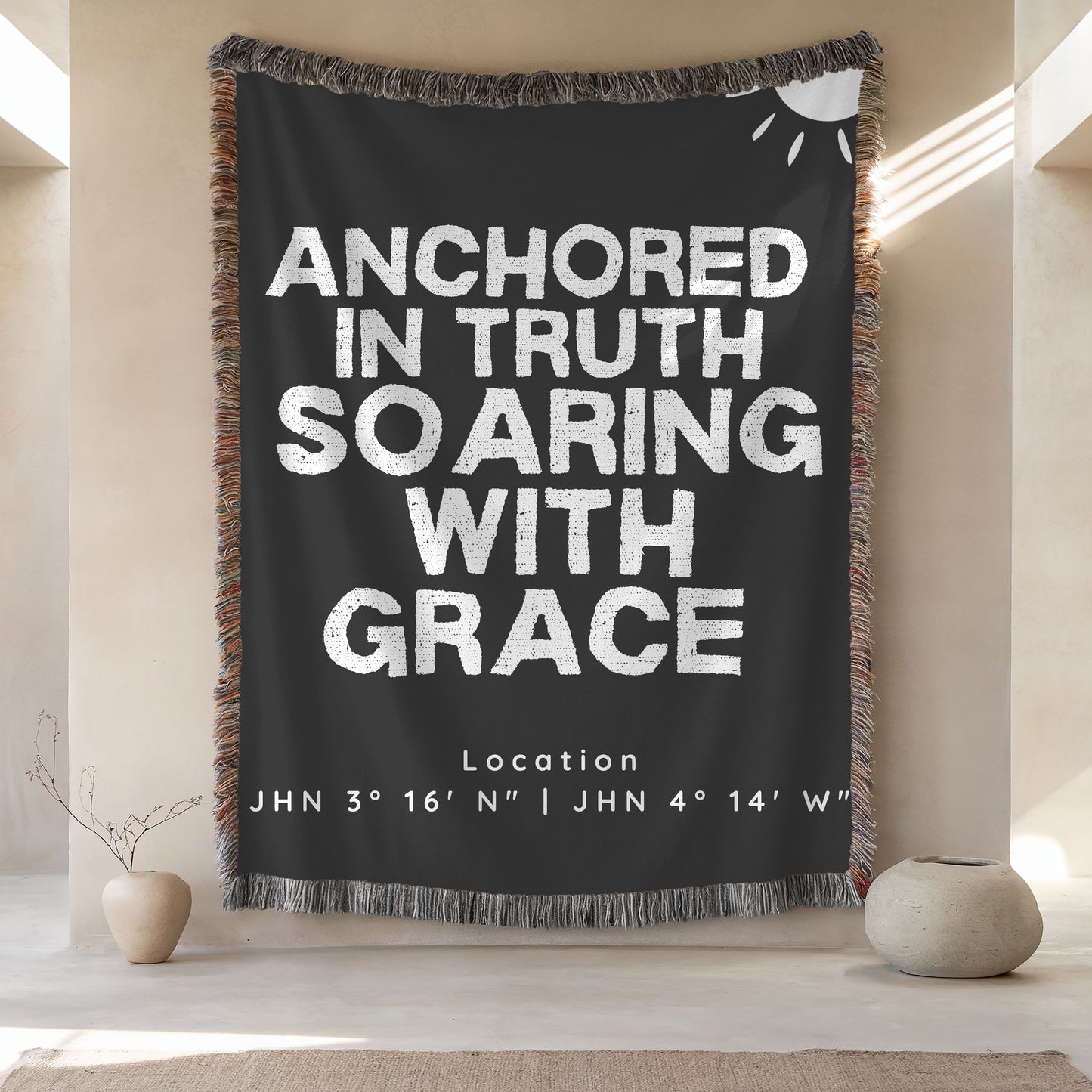 Anchored in Truth Woven Throw – A Faith Map to Grace (Black /Cream)