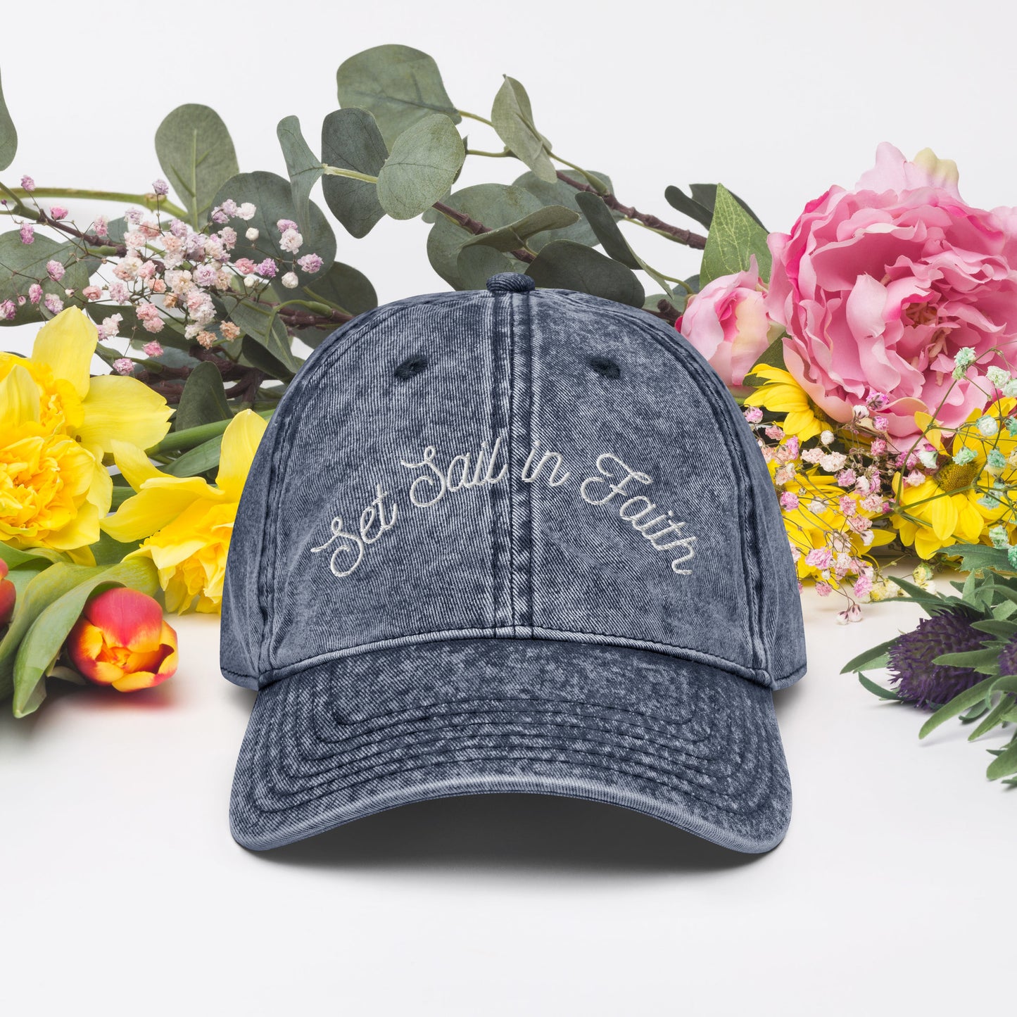 Navy Set Sail in Faith Cap (Embroidered)