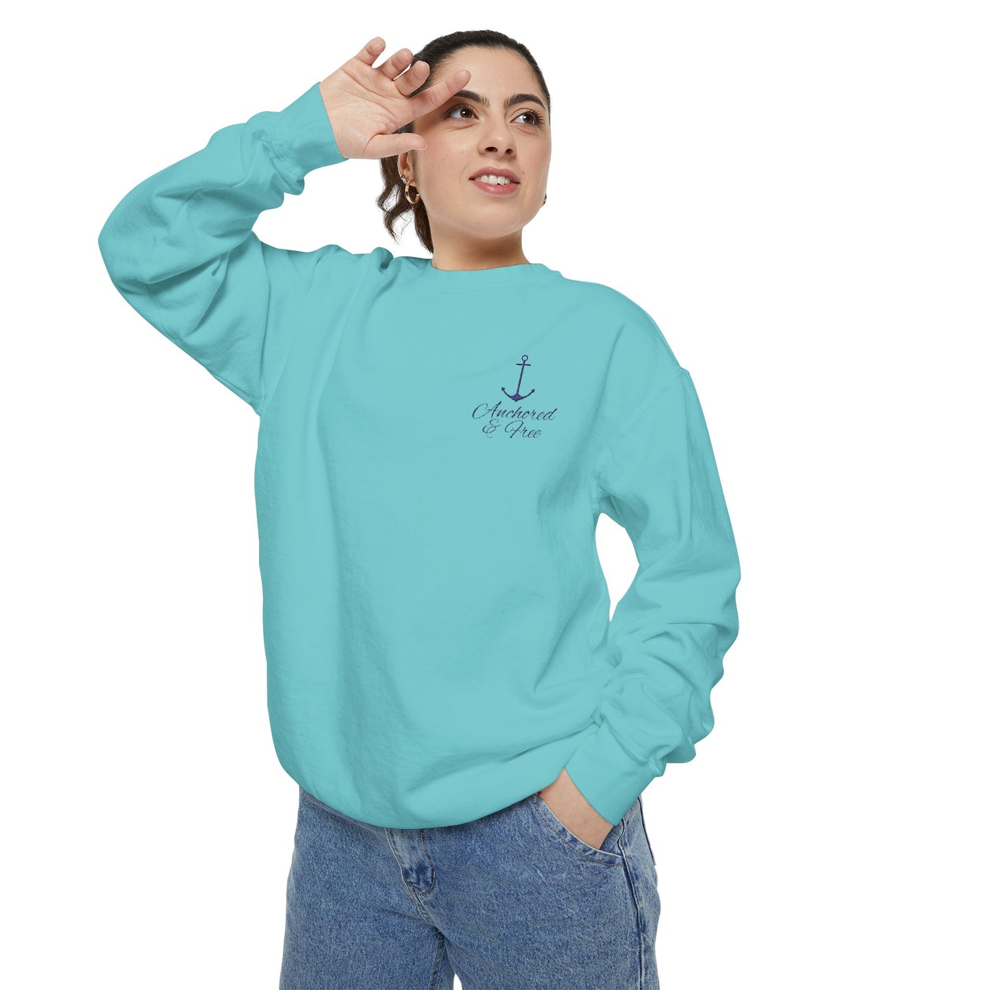 Anchored & Free Embroidered Garment-Dyed Sweatshirt