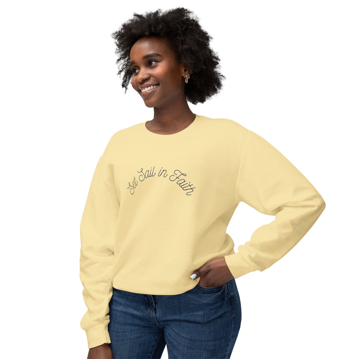 Set Sail in Faith - Lightweight Crewneck Sweatshirt