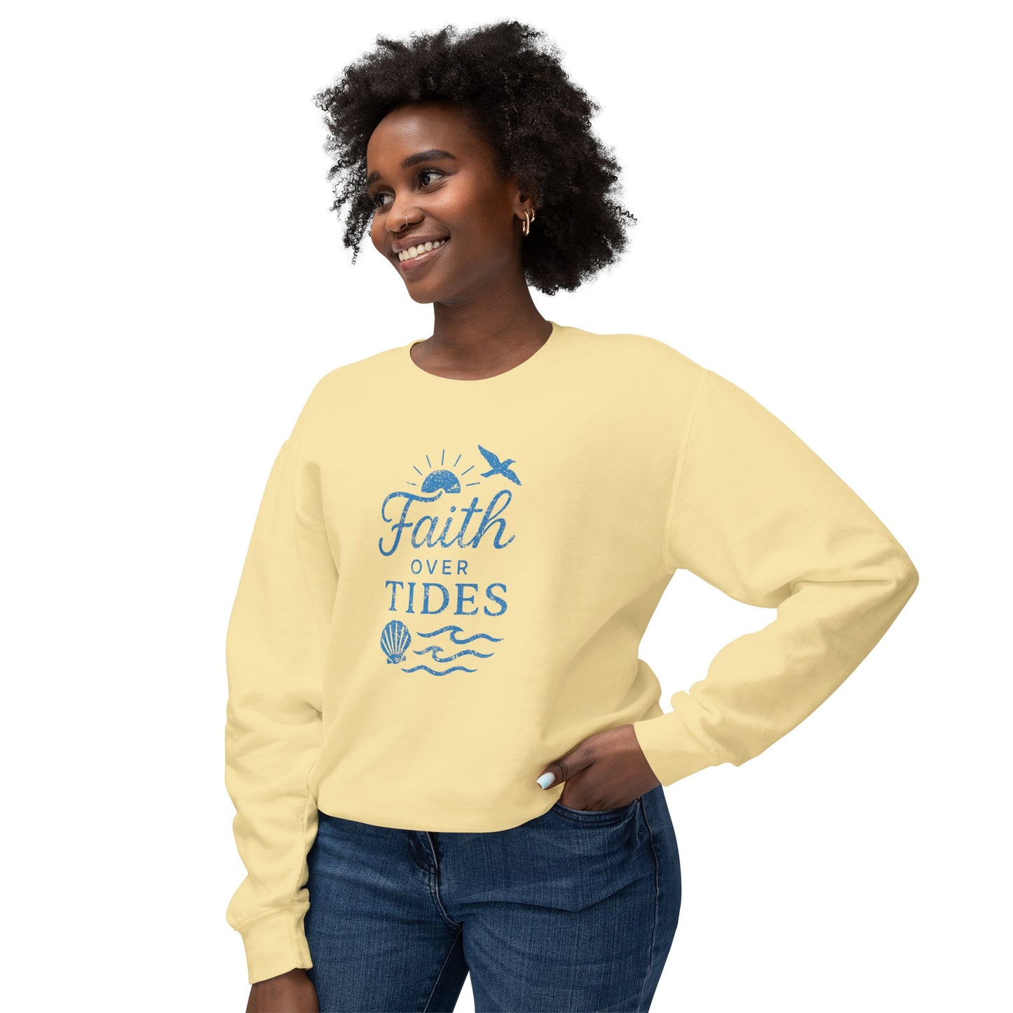 Faith Over Tides Unisex Lightweight Sweatshirt