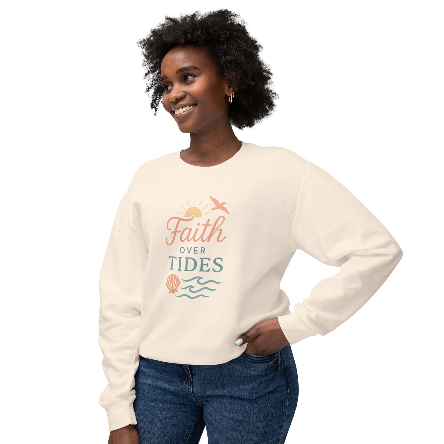 Faith Over Tides Unisex Lightweight Sweatshirt