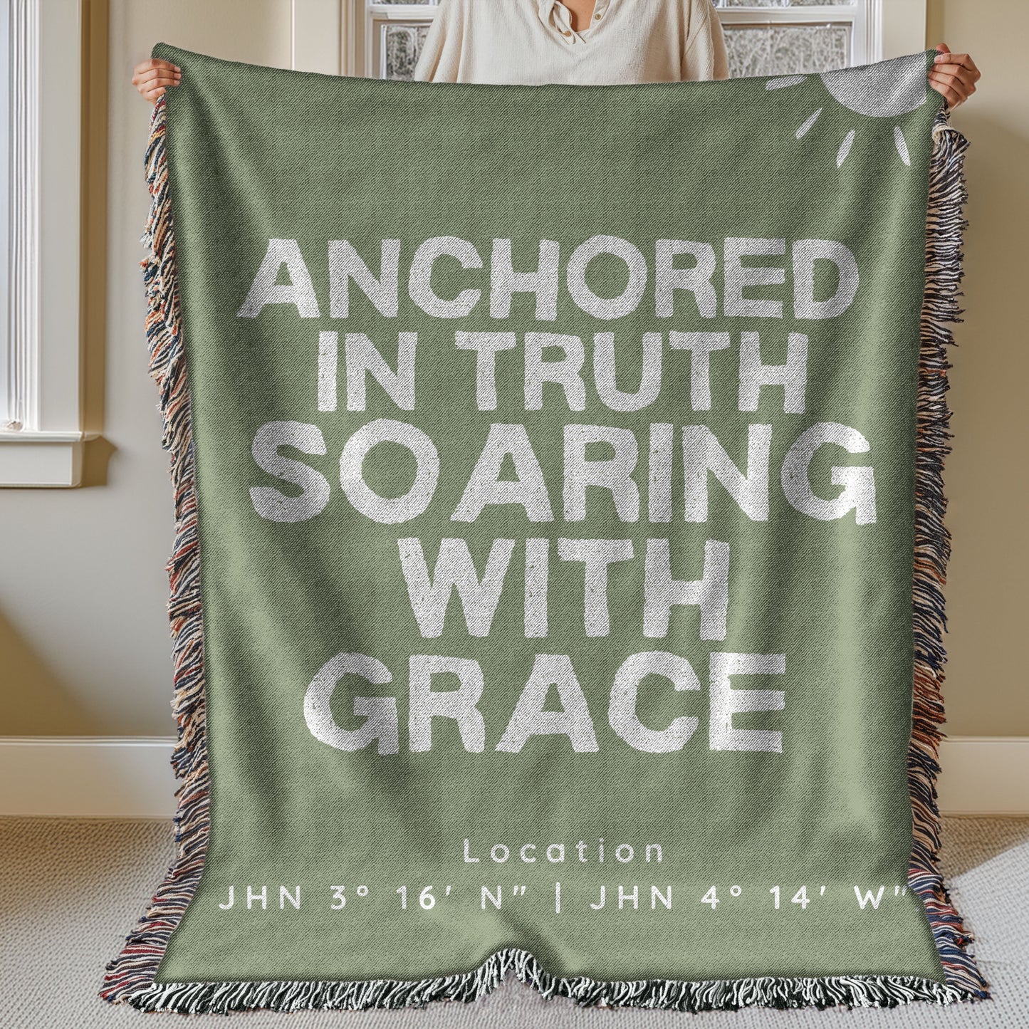 Anchored in Truth Woven Throw – A Faith Map to Grace (Dark Green/Cream)