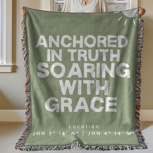 Anchored in Truth Woven Throw – A Faith Map to Grace (Dark Green/Cream)