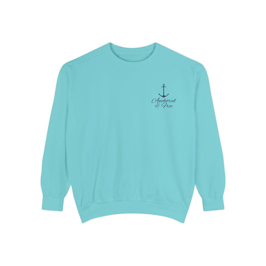 Anchored & Free Embroidered Garment-Dyed Sweatshirt