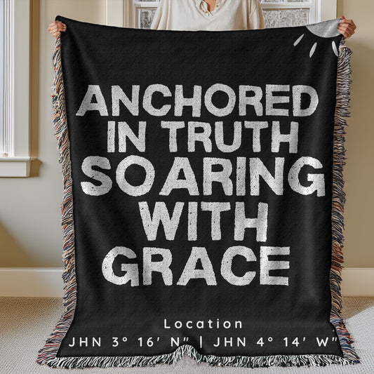 Anchored in Truth Woven Throw – A Faith Map to Grace (Black /Cream)